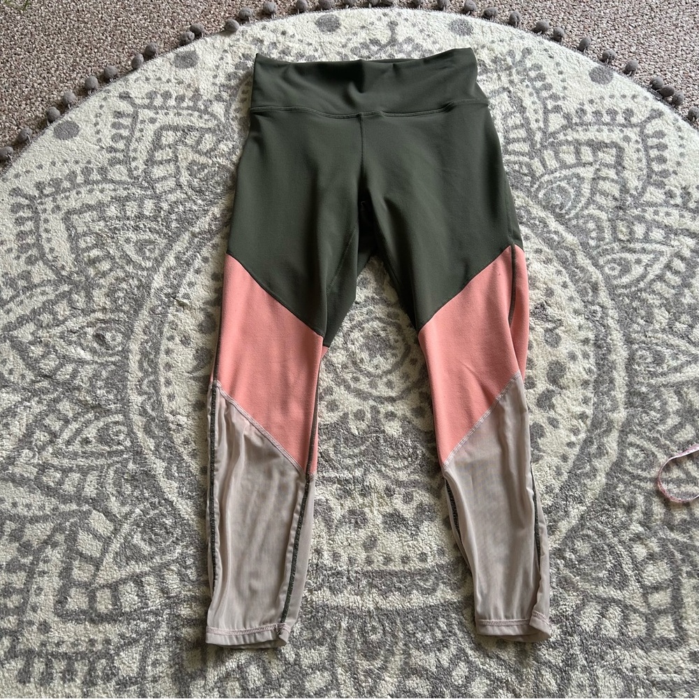 Fabletics Green and Pink Colorblock Leggings